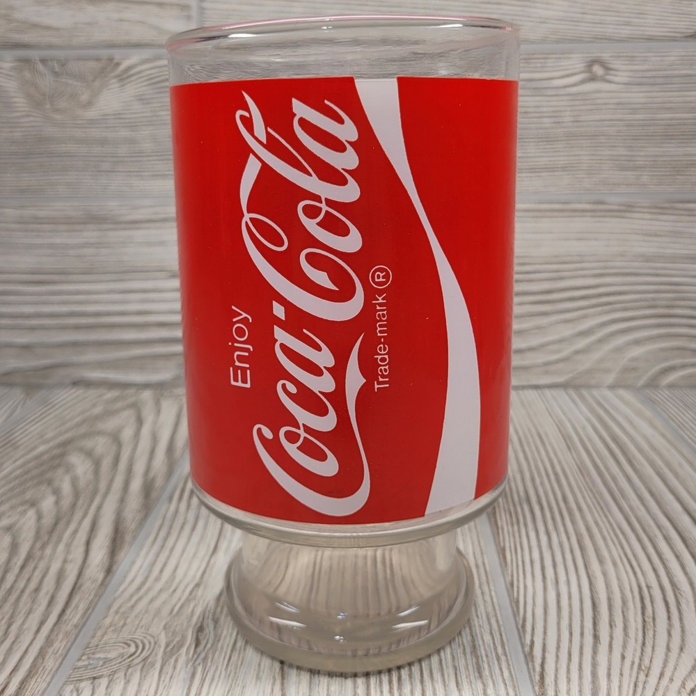 Coca-Cola Drinking Glass Large 32 oz Enjoy Coke Pedestal Base Soda Glass Vtg